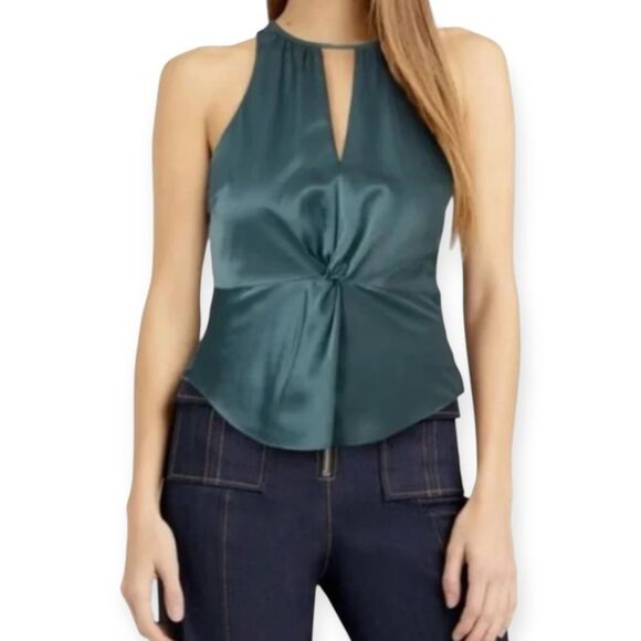 Cinq à Sept Amari Silk Top Sleeveless Twist Front Size Medium Green - Picture 1 of 12
